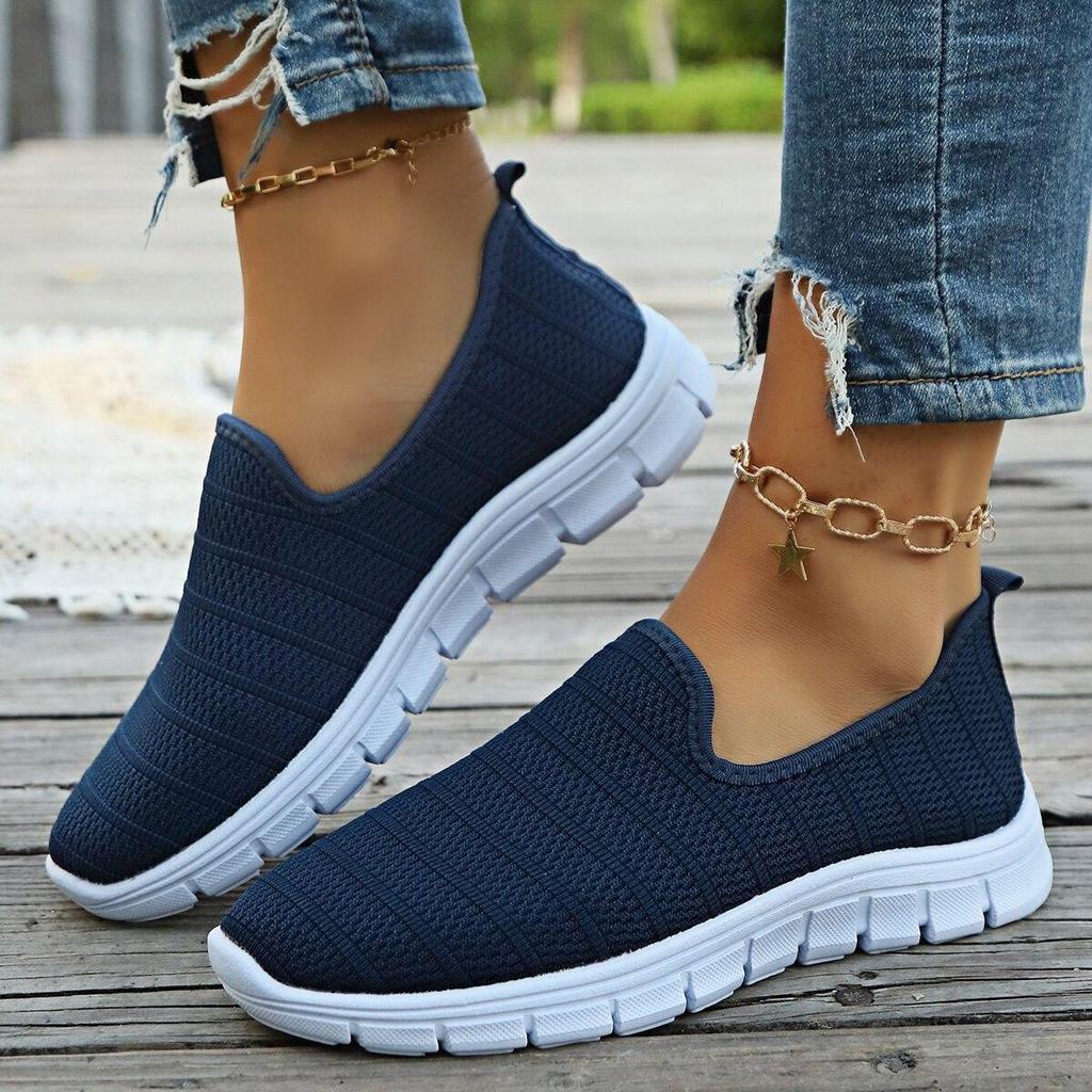 2024 Summer European & American Solid Color Casual Slip-On Flats, Breathable Lightweight Flyknit Plus Size Shoes.