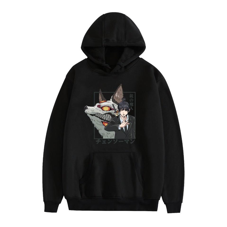 Chainsaw Man Cartoon Hoodie Sweatshirt Anime Printed Cool CARTOON Pullover Hooded Unisex XS чёрный
