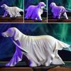 Halloween Ghost Dog Figurine Spooky White Dog with Cape Statue Decorative Resin Ornament for Home Office Halloween Decor