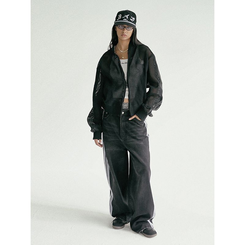 South Korea Badblood American Retro Denim Children's Sports Niche Style Washed and Worn Straight-leg Casual Pants Tide