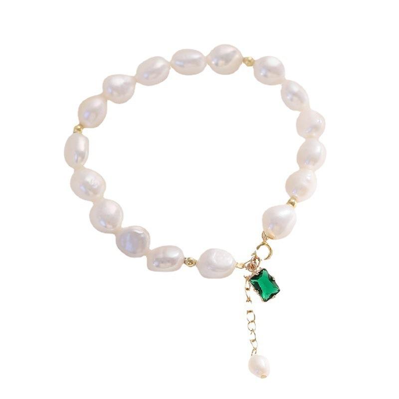 Special-Shaped Baroque Freshwater Pearl Emerald Square Pendant Bracelet Women'S Light Luxury Temperament Small Fresh Bracelet