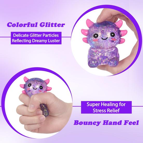 1/4Pcs Glitter Salamander Squeeze Toy Stress Relief Cartoon Salamander Sensory Toy Decompression Clear