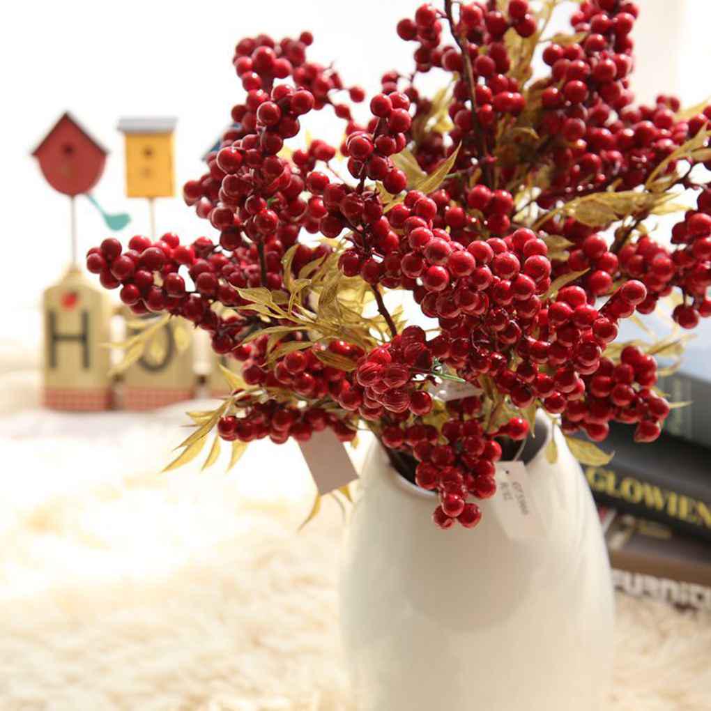 Vivid Red Christmas Fruit Berries Beans Artificial Flowers Shop Living Room Foam Flower