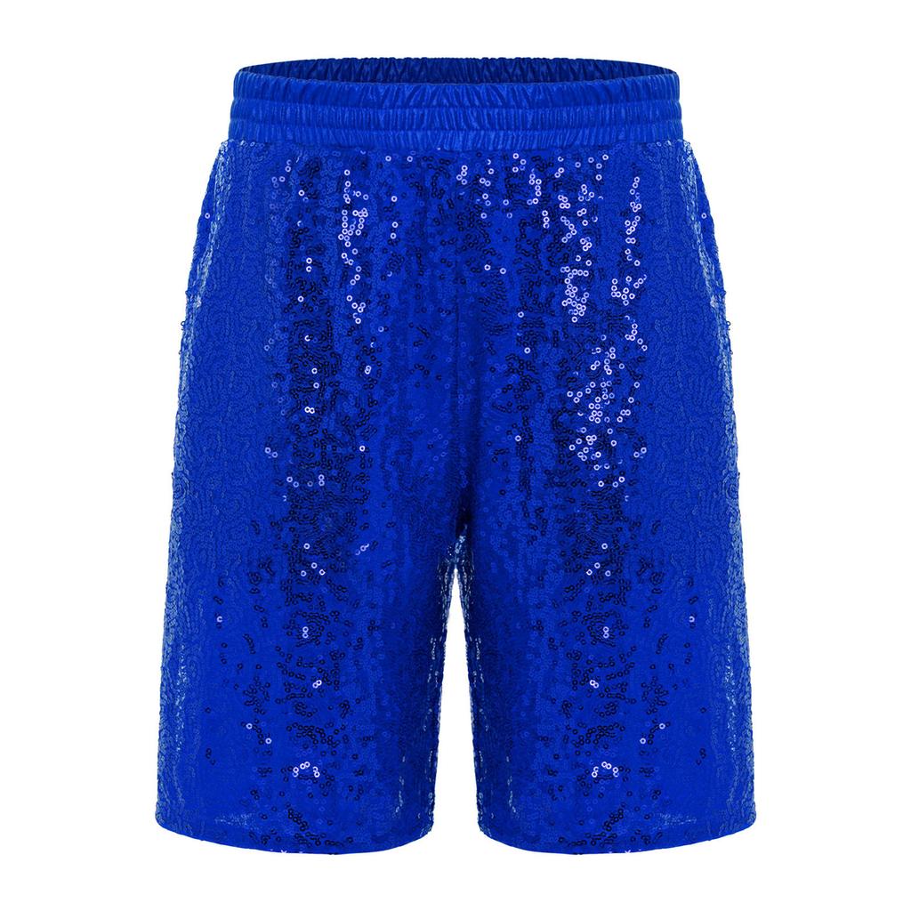 Boys Jazz Dance Stage Performance Costume Shiny Sequins Shorts Elastic Waistband Soft Lining Pockets Comfort Fit
