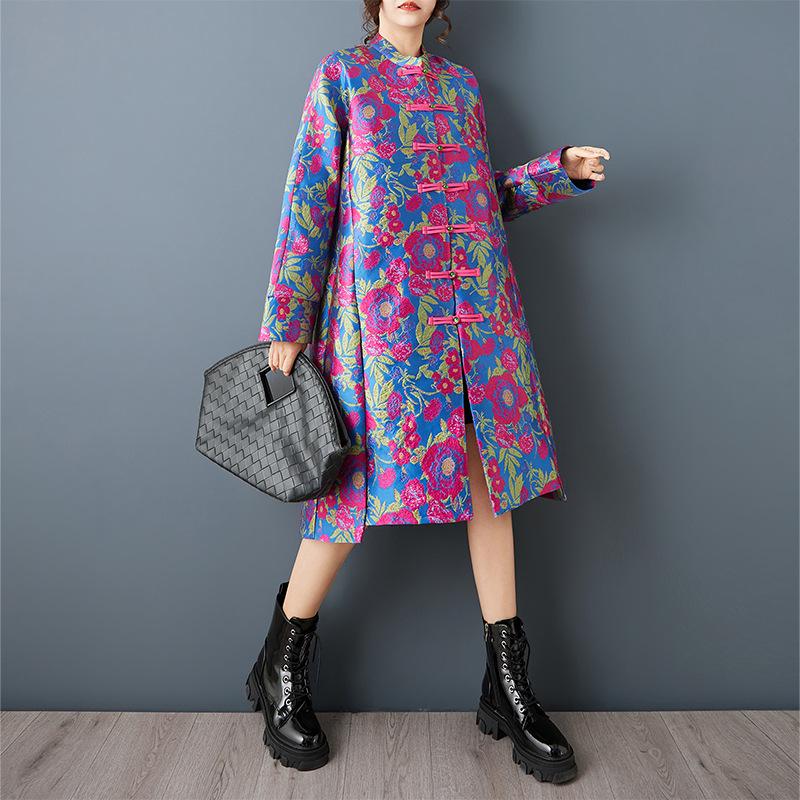 Spring Luxury Jacquard Double-Layer Loose Trench Coat with Frog Buttons, Mid-Length, Chinese Style Plus Size