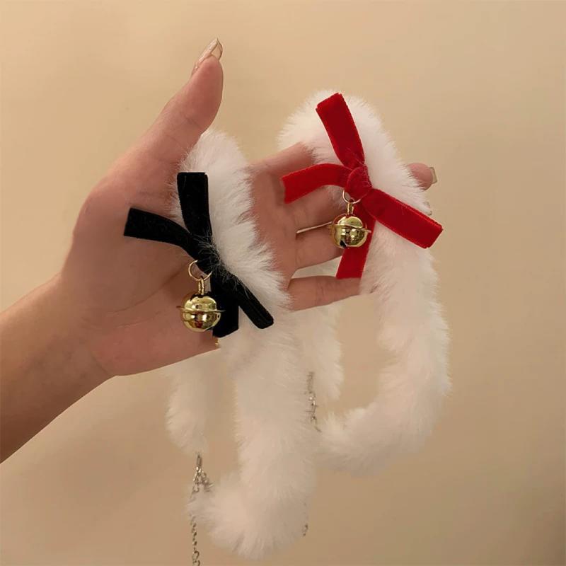 Christmas White Plush Choker Bowknot Bell Charm Fluffy Choker For Girls Women Party Necklace Fashion Jewelry New Year Gifts