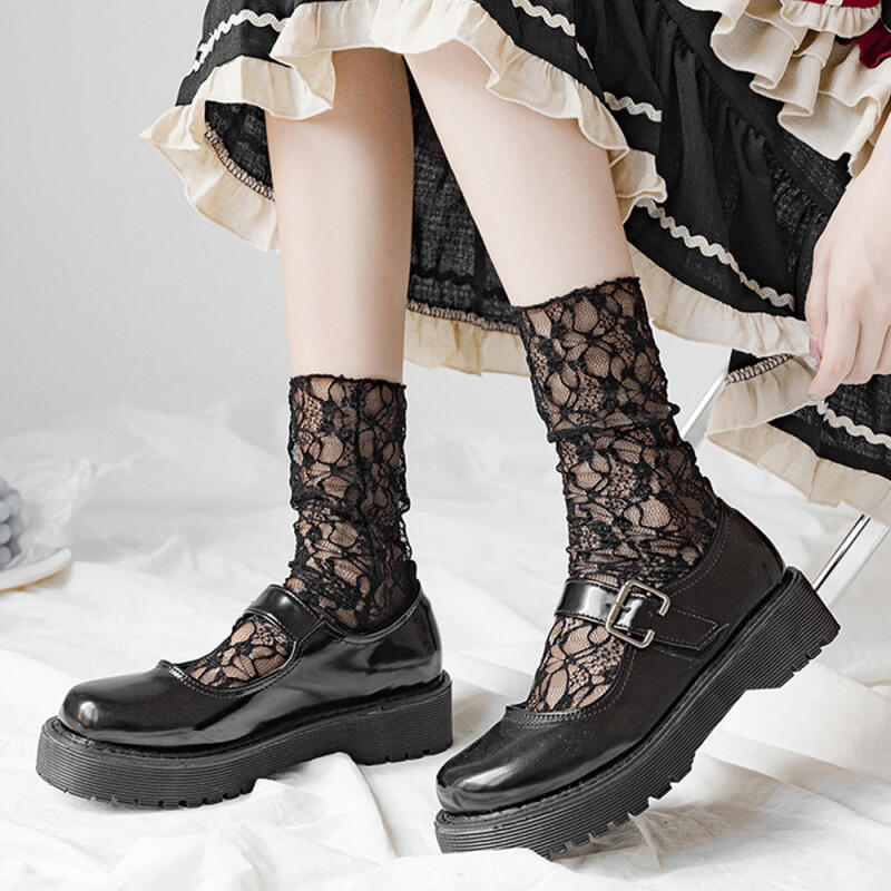 (1+1) Lorina Lace See-Through Mesh Summer Socks black
