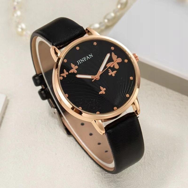 Women's Watch Eco-Leather Comfortable Easy To Read Quartz Elegant Butterflies Black