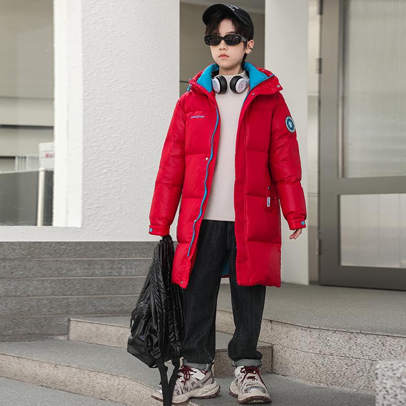 

Детская куртка средней длины на утином пуху с хлопковой подкладкой - Модная, утолщенная осенне-зимняя верхняя одежда 150 cm красный