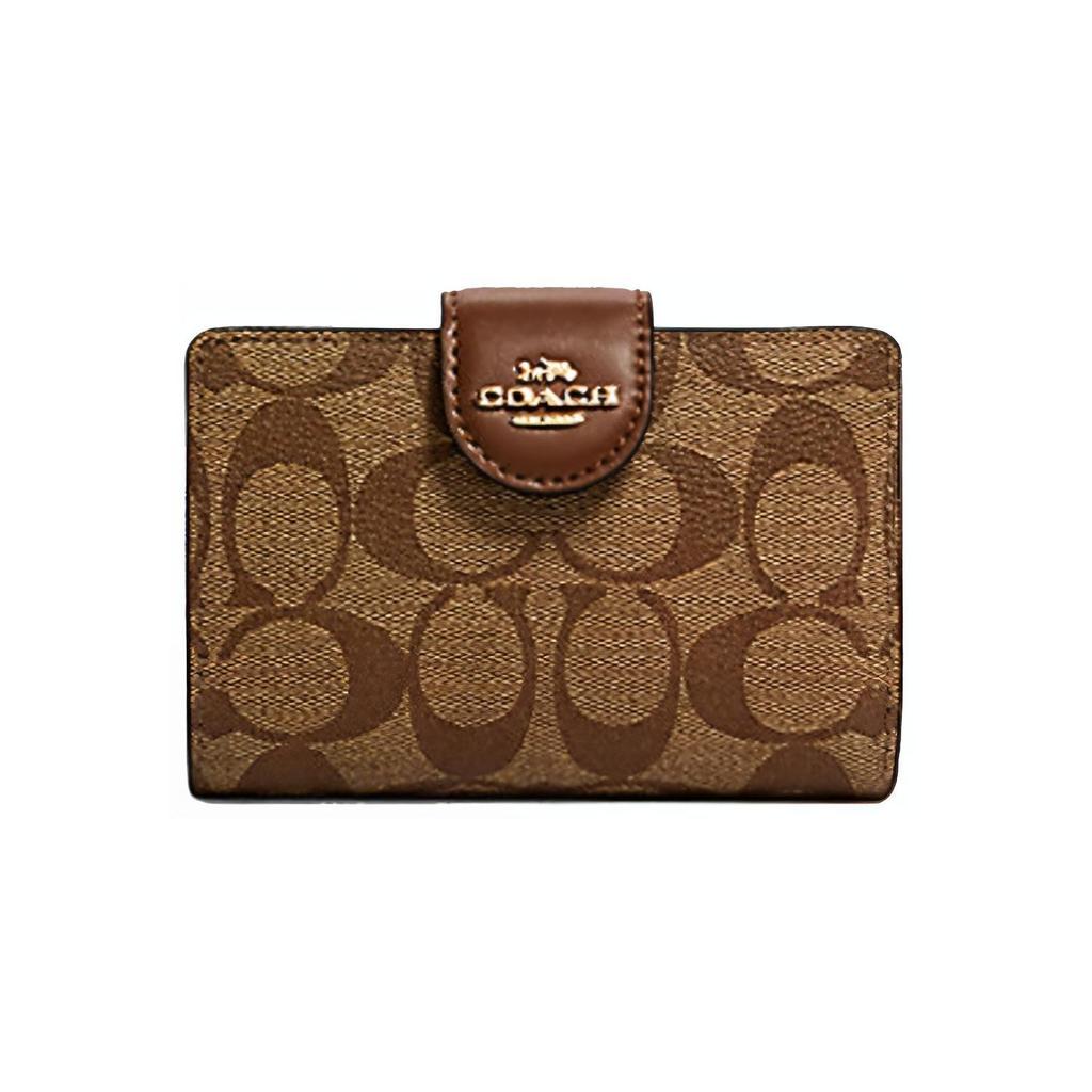 New COACH Corner Zip Canvas With Leather Clutches Wallets Medium Size Women's Brown C0082-IME74