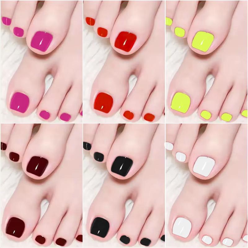 Full Cover Short Press On Toe Nails 96Pcs/Box Red High Saturation Fake Toe Nails for Home DIY Salon Foot Nail Decor