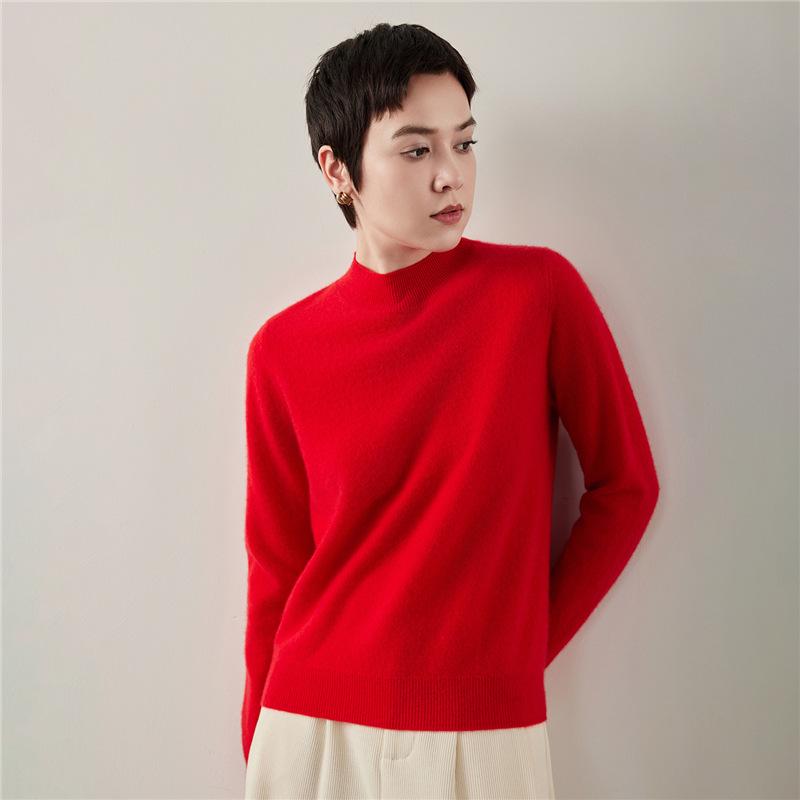 Twelve-Needle Women's Soft Cashmere Round-Neck Sweater: Warm Versatile Winter Knitwear