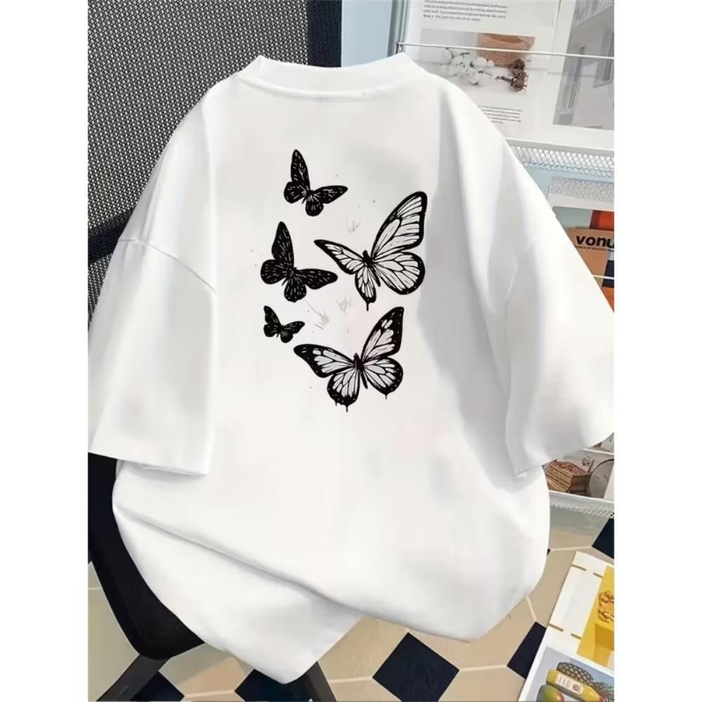 Colorful Watercolor Butterfly Splash Graphic T-Shirt Women’s Short Sleeve Vibrant Artistic Print for Summer