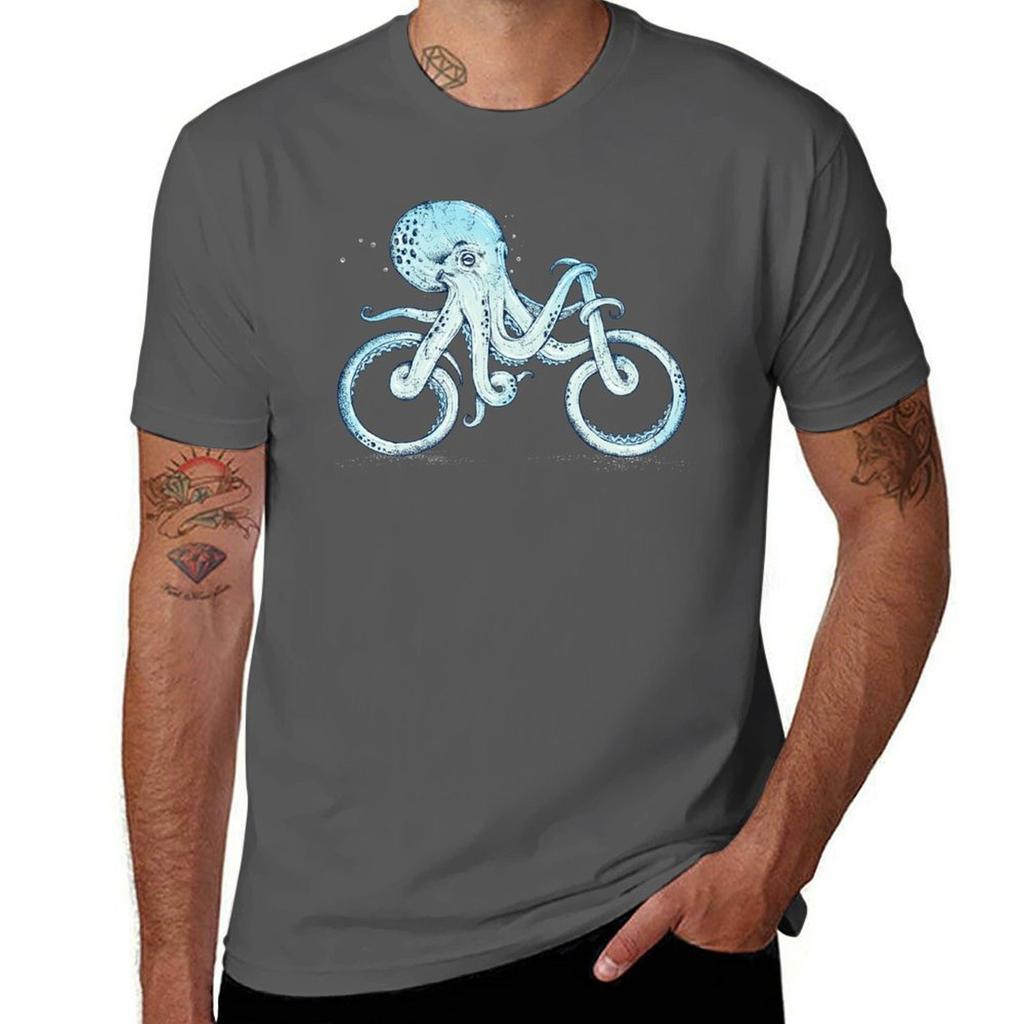 Octopus Bicycle Tshirt Funny T Shirts Cotton Unisex T Shirt Luxury Tshirt