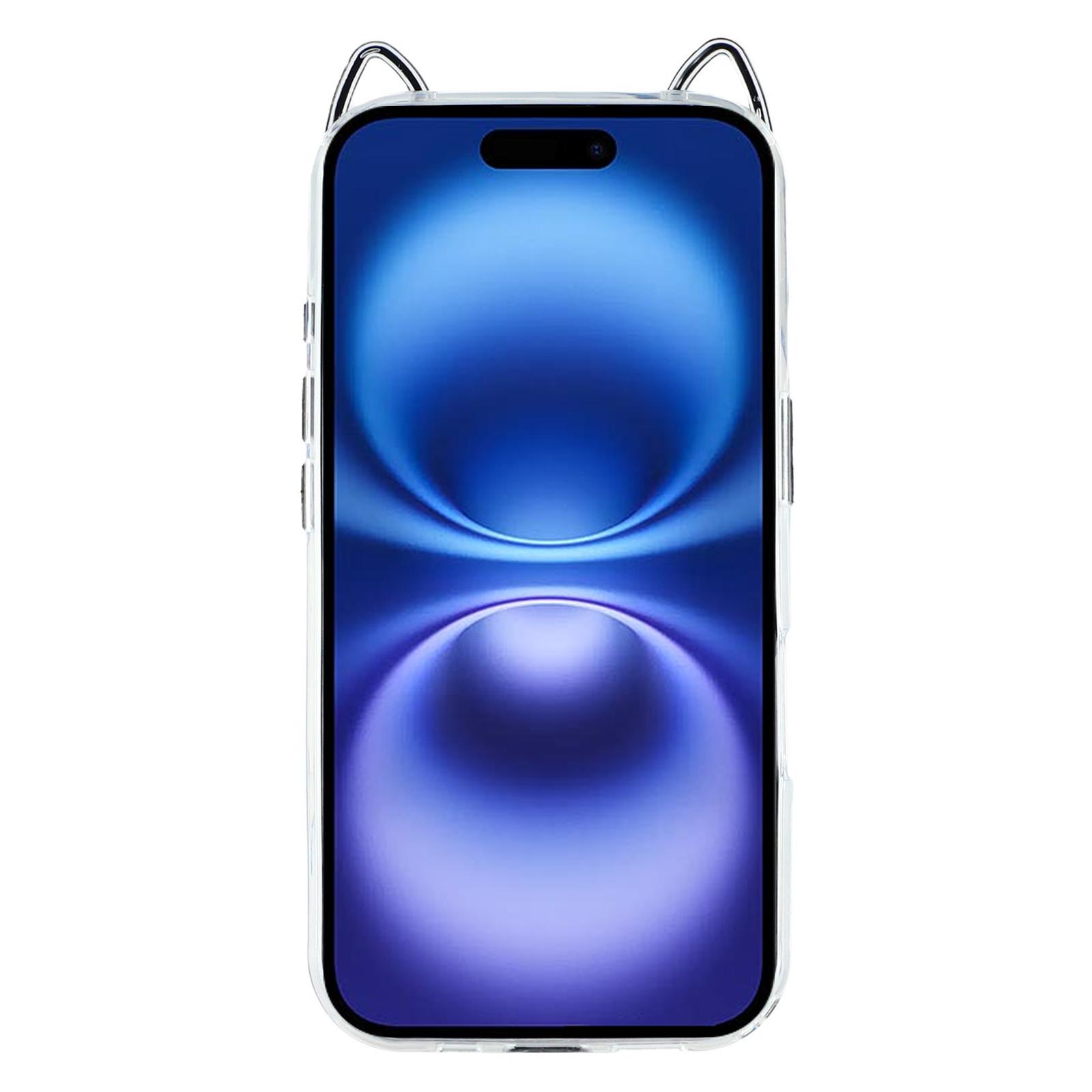 

For iPhone 16 Plus Case Cat Ear Design TPU+Acrylic Clear Phone Back Cover Green