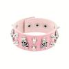 Wide PU Leather Punk Skull Bracelet 1Pcs Star Pattern Adjustable Goth Cuff Bangle for Men Women Holiday Gift