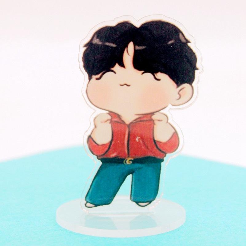 7pcs BTS 10cm Cute Cartoon Acrylic Standee, Bangtan Boys Casual Outfit Cartoon Figure Display, Kpop ARMY Fans Desk Decor