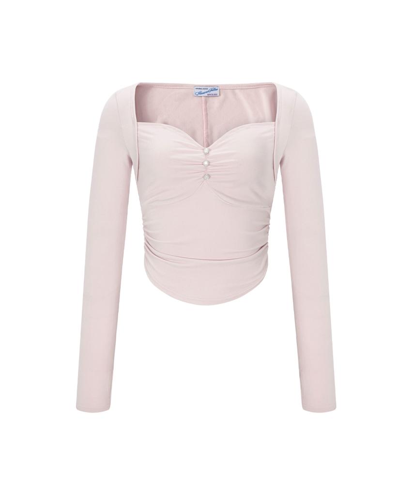 Peullijeunopallou Amanda Shirring Long Sleeve Top (Baby Pink)