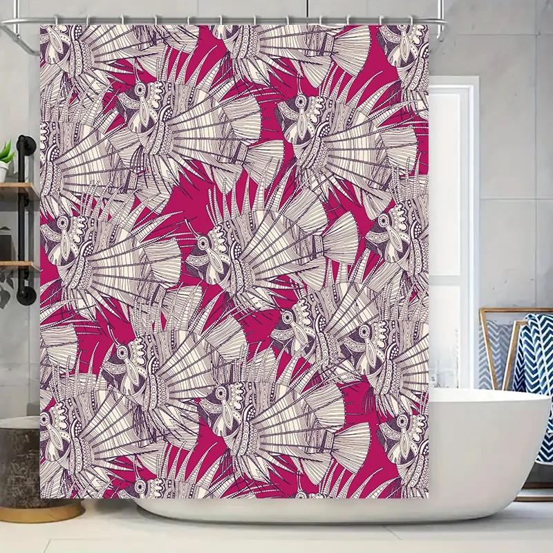 

Vintage Style Bath Mat Shower Curtain with Flamingo Print Decorative Bathroom Accessory in Pink White W90xH180cm