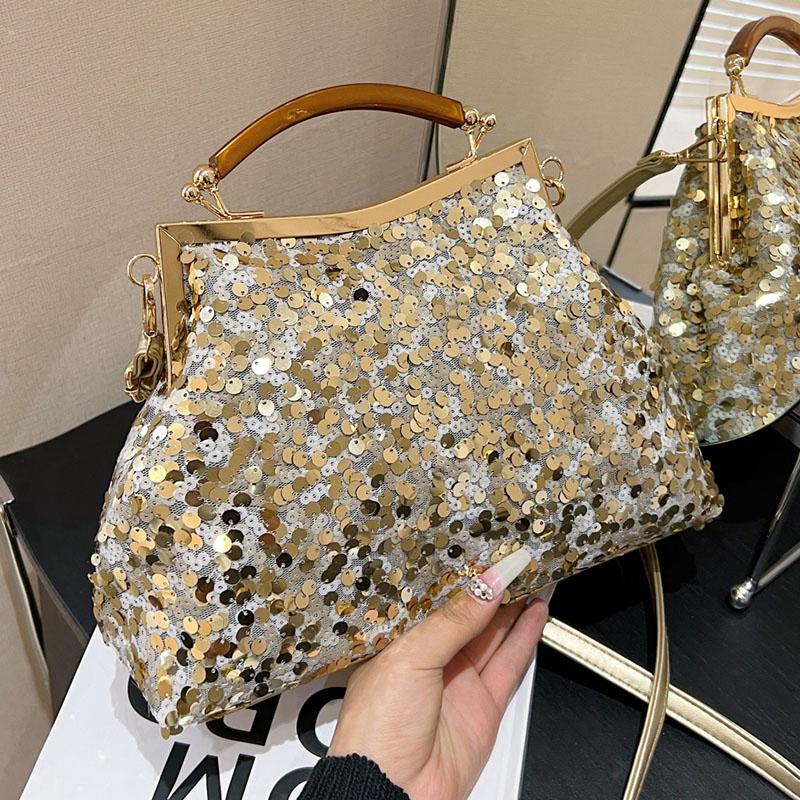 Glitter Sequin Shell Clip Evening Clutch for Women