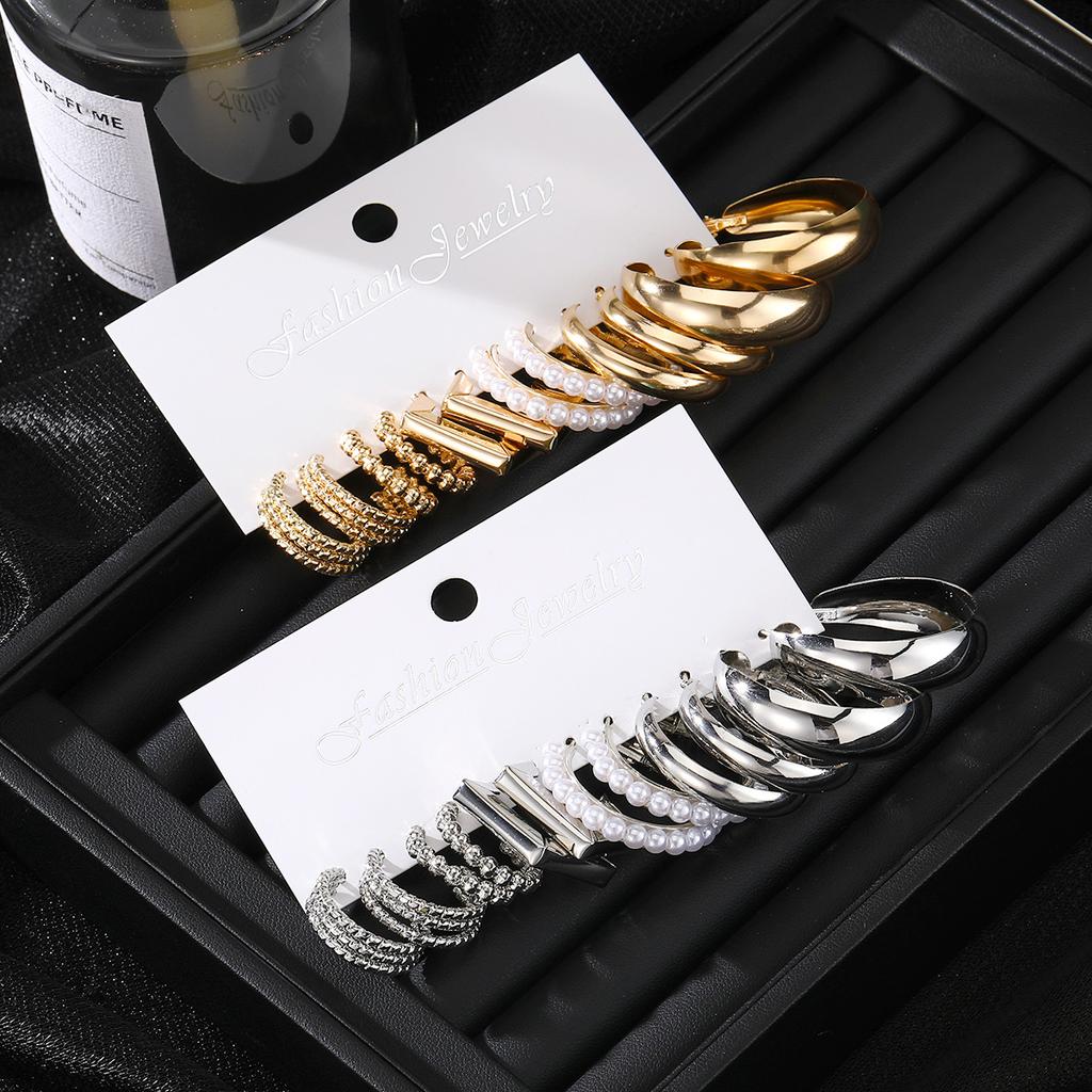 Геометрические многослойные серьги с жемчугом типа C, серьги-гвоздики, 6 пар, набор сережек-карт, комбинированные женские