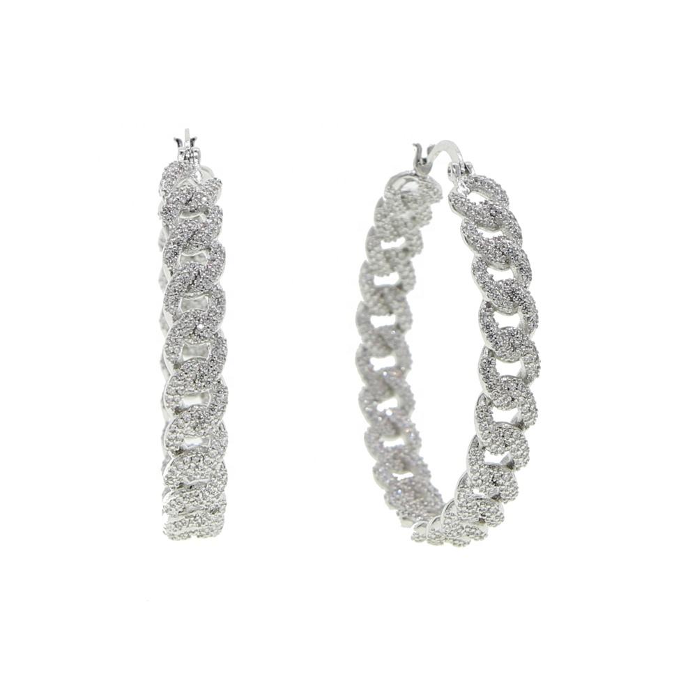New 48mm Big Hoop Earring Cuban Chain Shape Circle Micro Paved Mini Bling Cubic Zircon Silver Color Hoop Women Fashion Jewelry