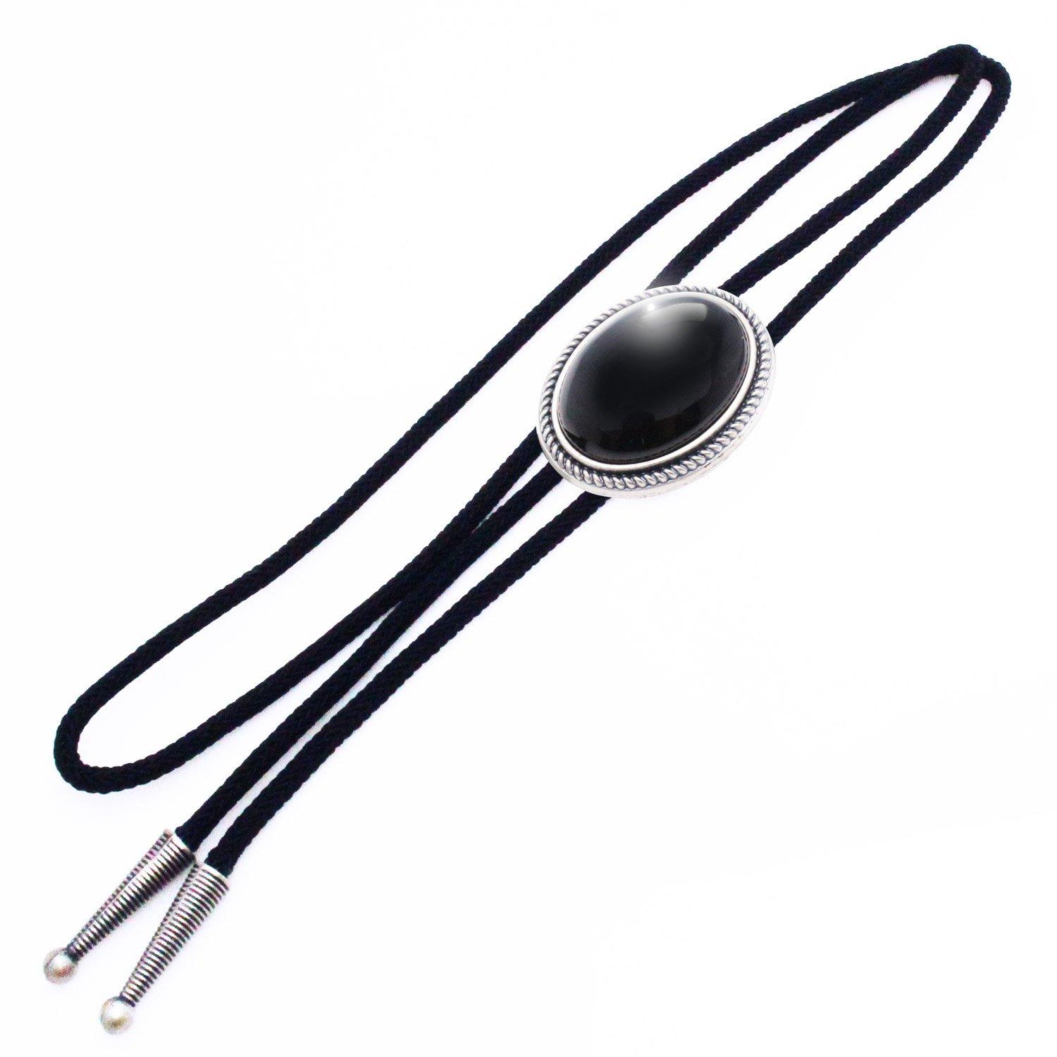 

Black Oval Stone Obsidian Loop Tie Necklace Polar Tie prt0209 [Bowties.jp] чорний