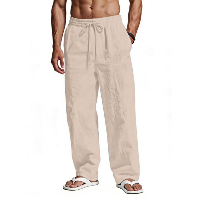 Men Elastic Waist Drawstring Linen-Like Casual Pants S