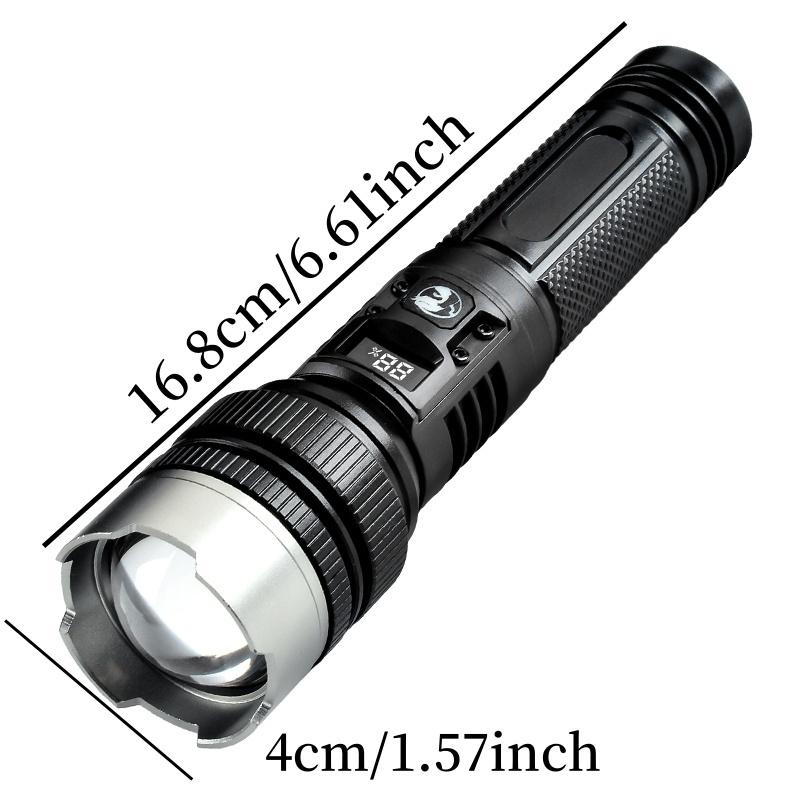 Bright LED Flashlight with Digital Display-USB Rechargeable,Aluminum Retractable Outdoor Emergency Lighting 150 Lumens,3 Modes White Laser Module