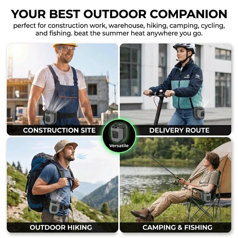 Portable Waist Fan Rechargeable Cooling Fan with Flashlight Neck Hands-Free for Outdoor Indoor Camping Travel As Power Bank
