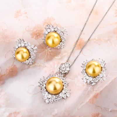 Australian White Tea Gold Pearl Zircon Silver Needle Earrings Ring Necklace Light Luxury Premium