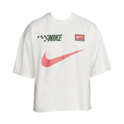 Męski T-shirt z haftowanym logo, okrągłym dekoltem i obniżonymi ramionami, kolor złamana biel FB7255-133