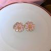 Silver Needle Pink Cubic Zirconia Flower Stud Earrings – Elegant & Delicate Accessories for Women.