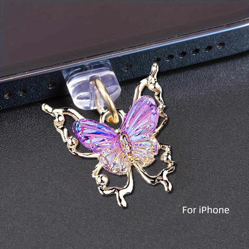 Glitter Butterfly Phone Dust Plug Accessories Decoration Hanging Pendant For Iphone For Samsung Type-C Charging Port