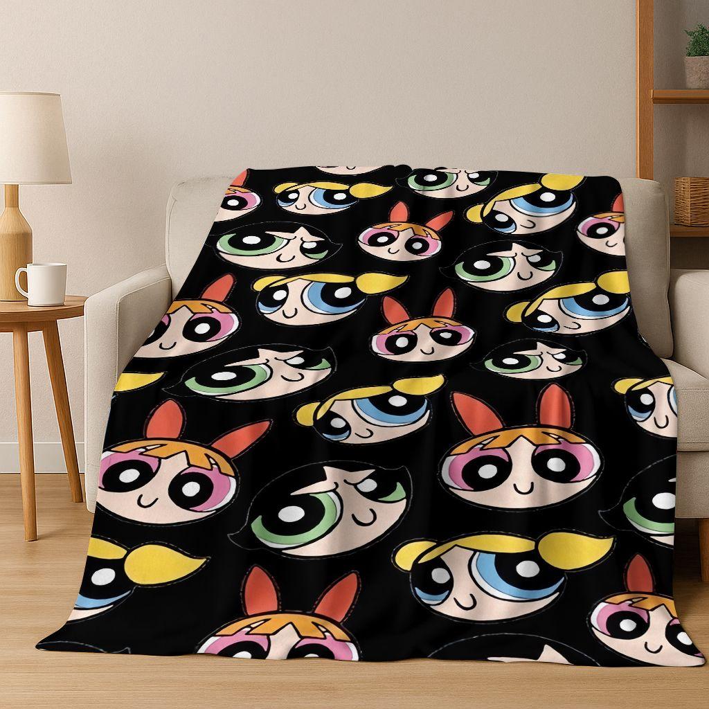 Κουβέρτα φανέλας κινουμένων σχεδίων P-Powerpuff Girl χαριτωμένη τέχνη, ζεστή μαλακή κουβέρτα για το σπίτι, υπνοδωμάτιο, κρεβάτι, καναπές, πικνίκ, γραφείο, δώρο, παιδί