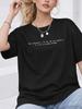 Camisetas de algodón de manga corta con cuello redondo y letras rusas para mujer, informales, estampadas, de verano, de talla grande, color negro