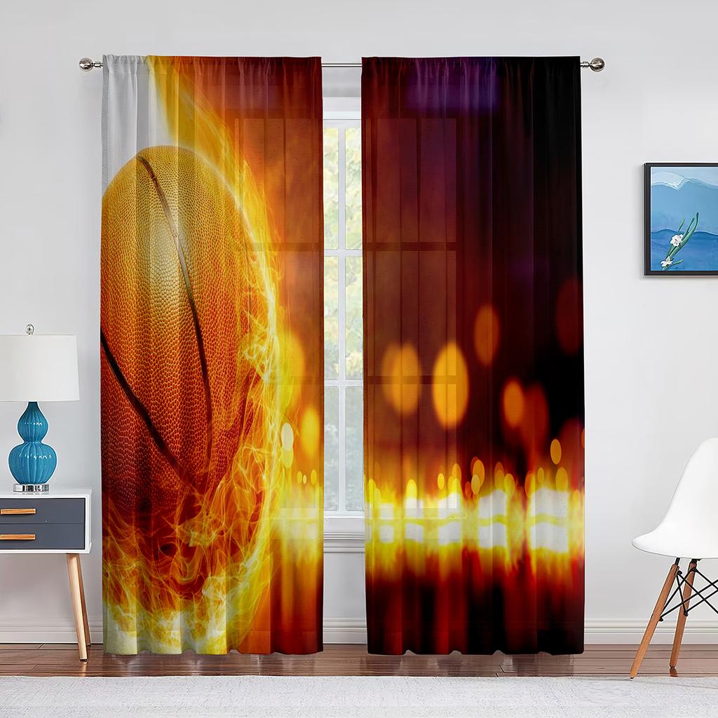 Basketball Sport Thema Transparenter Voile Vorhang für Teenager Jungen Männer Schlafzimmer Wohnzimmer Dekoration Moderner Chiffon Tüll Fenstervorhang