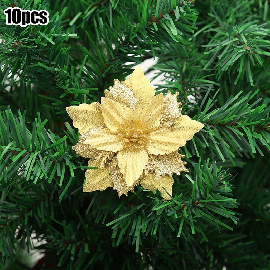 Christmas Party Poinsettia Glitter Flowers Set of 10 Color Options