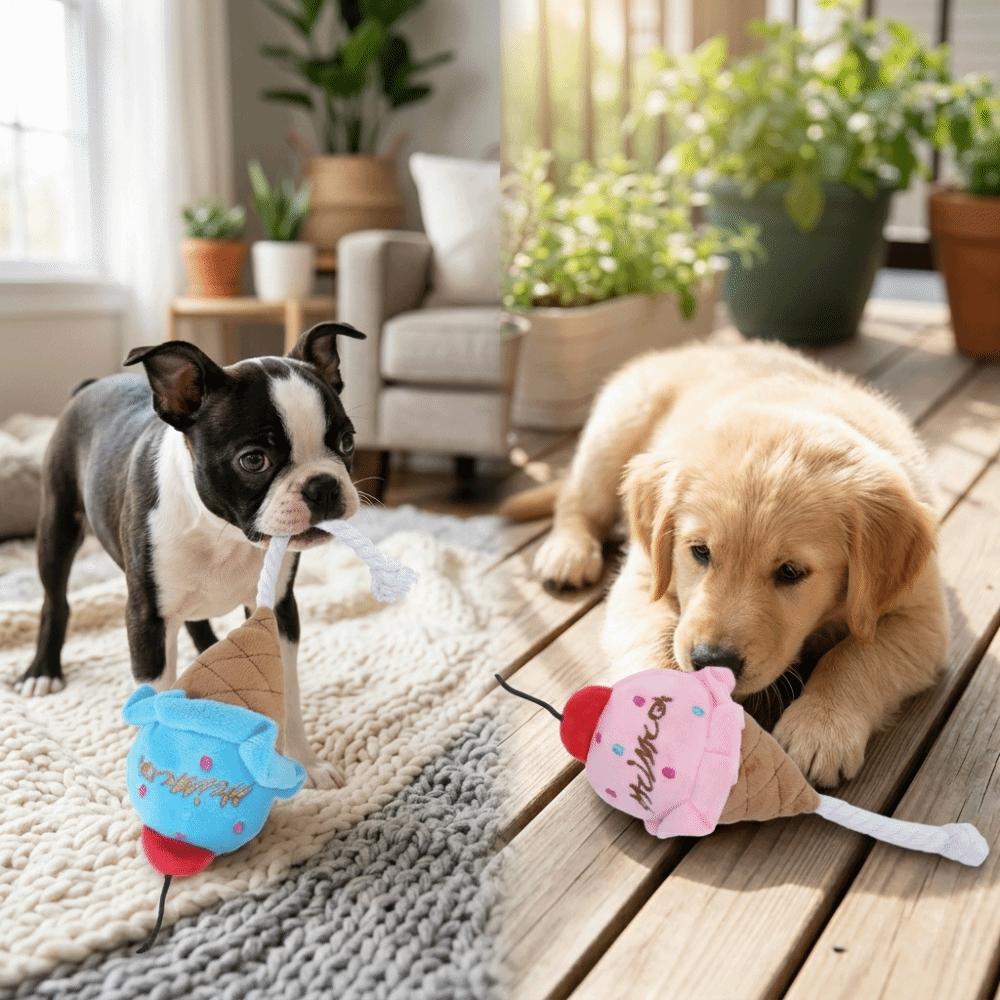 Cute Design Pink & Blue Ice Cream Dual Color Food Shape Dog Chew Soft Realistic Look Food Shaped For Cat