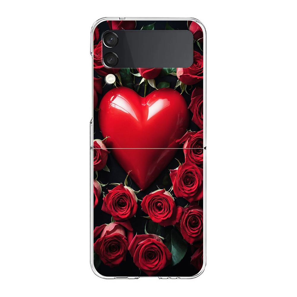 Beautiful Red Rose Flowers Phone Case For Samsung Galaxy Z Flip 3 4 5 Hard Folding Clear PC Bumper For Samsung Z Flip3 Cover