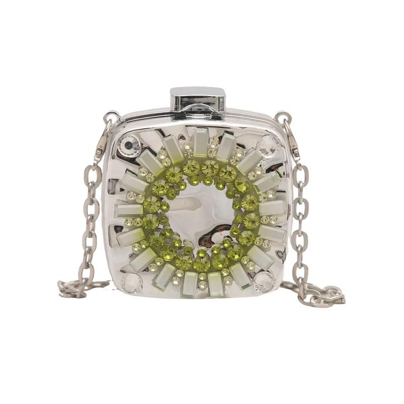 Metal Mini Bag Rhinestone Tassel Shoulder Bags Women's Chain Crossbody Chain Box Bags Gold Evening Bag