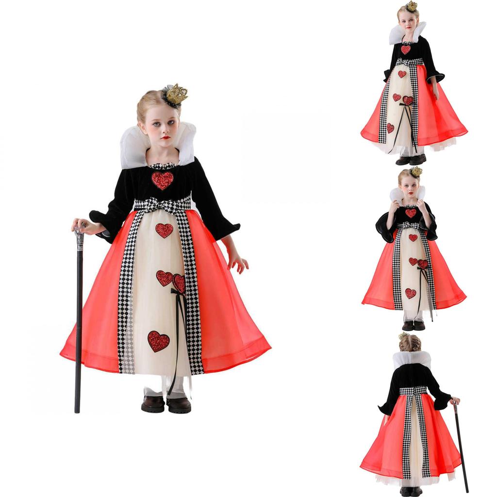 The Red Queen Halloween Girls Princess Costume With Polyester Fabric And Crown Accessory