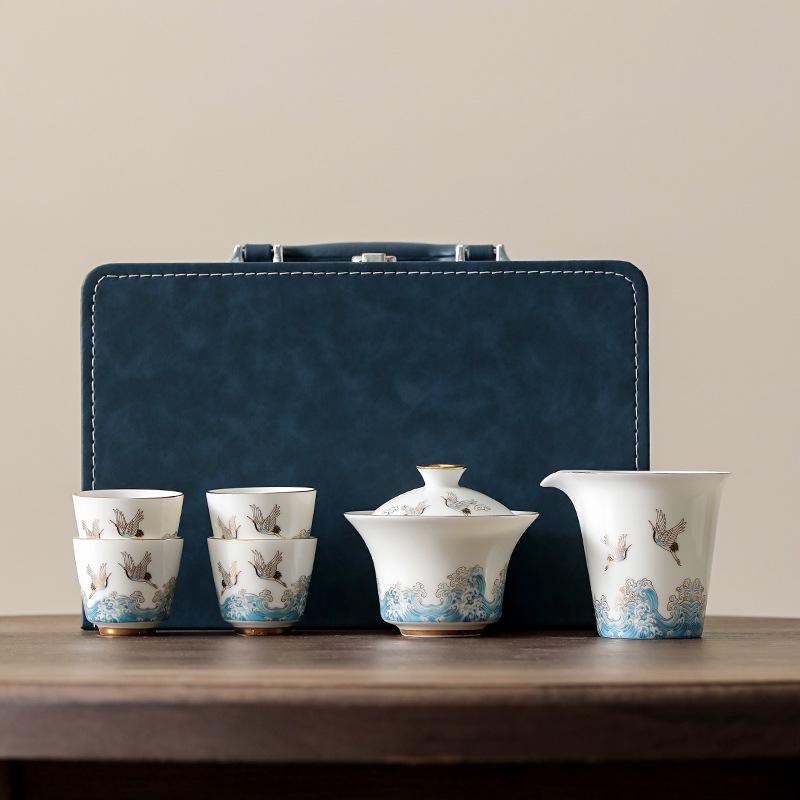 Yangzhi Jade Porcelain Travel Tea Set - Ceramic Kung Fu Teapot with Logo