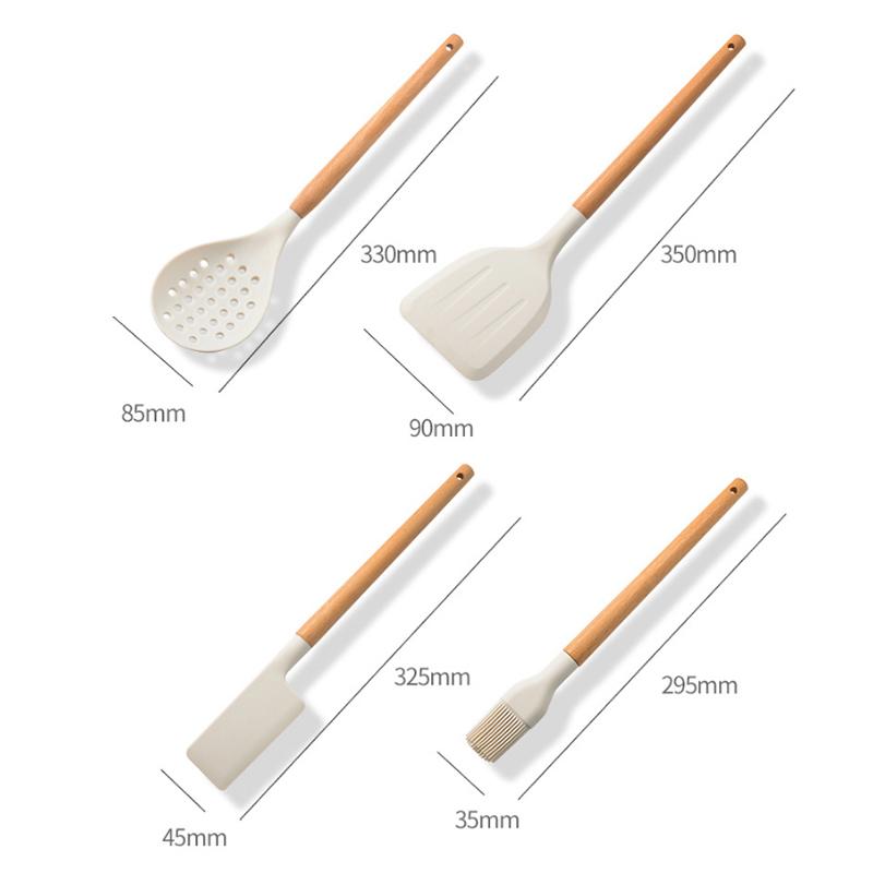 Vysoce kvalitní silikonová sada kuchyňského náčiní Nádobí odolné proti vysokým teplotám Nepřilnavá dřevěná rukojeť Silikonové nástroje na pečení