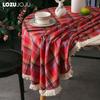 1PC LOZUJOJU Christmas Plaid Printed Tassel Edge Table cloth Retro Party Decoration Table cloth for Kitchen Dining Table Coffee Table Home Decor