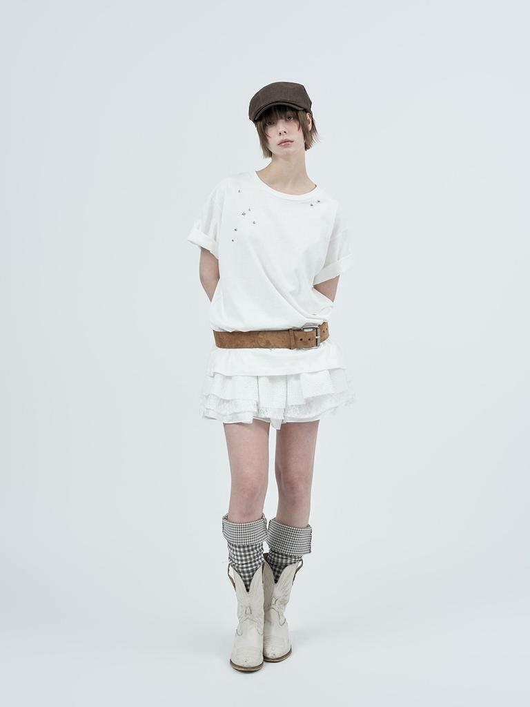 Phased Leo Lace Tiered Skirt_White