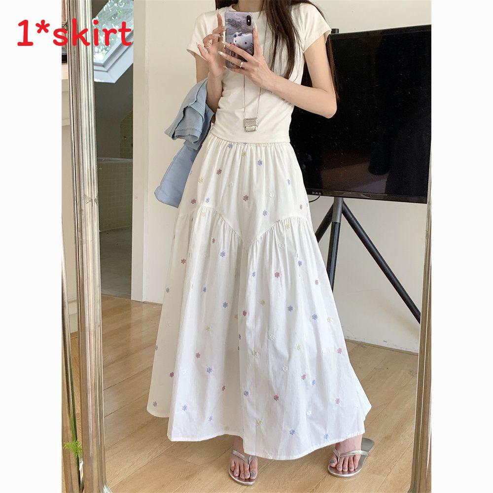 Cotton Blended Floral Midi Skirt With High Waist For Spring Summer Fashion Collection