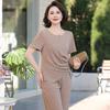 Stylish Short-Sleeve Two-Piece Set for Middle-Aged Women