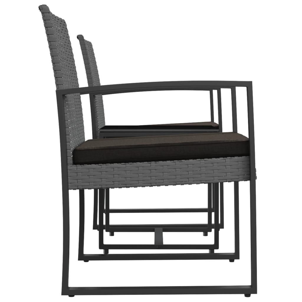 3 Piece Garden Dining Set with Cushions Dark Grey PP Rattan