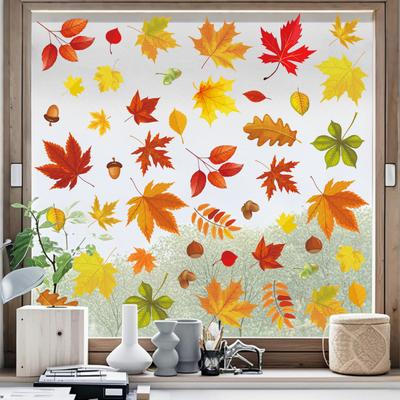 Autumn Deciduous Maple Leaf Window Stickers Thanksgiving Stickers Autumn Party Home Decoration Glass Doors And Windows Stickers Self-Adhesive